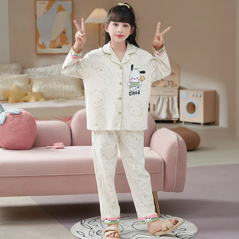 Hot Sanrios Princess Girl Autumn and Winter Pajamas Suit Kawaii Kuromi Hello Kitty Child Household Clothes Cartoon Cute Fashion