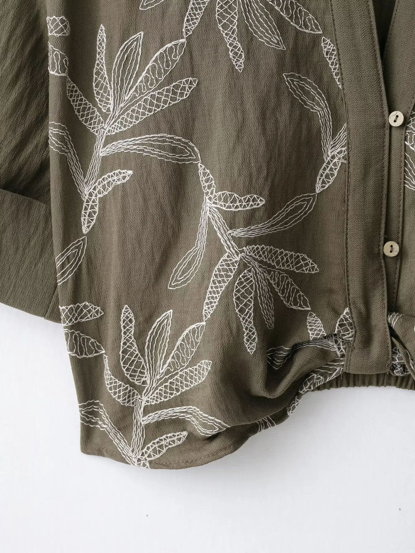 Zevity Donna Vintage Foglie Ricamo Petto Grembiule Camicetta Donna Chic Manica corta Orlo Camicia arrotolata Blusas Crop Top LS9424