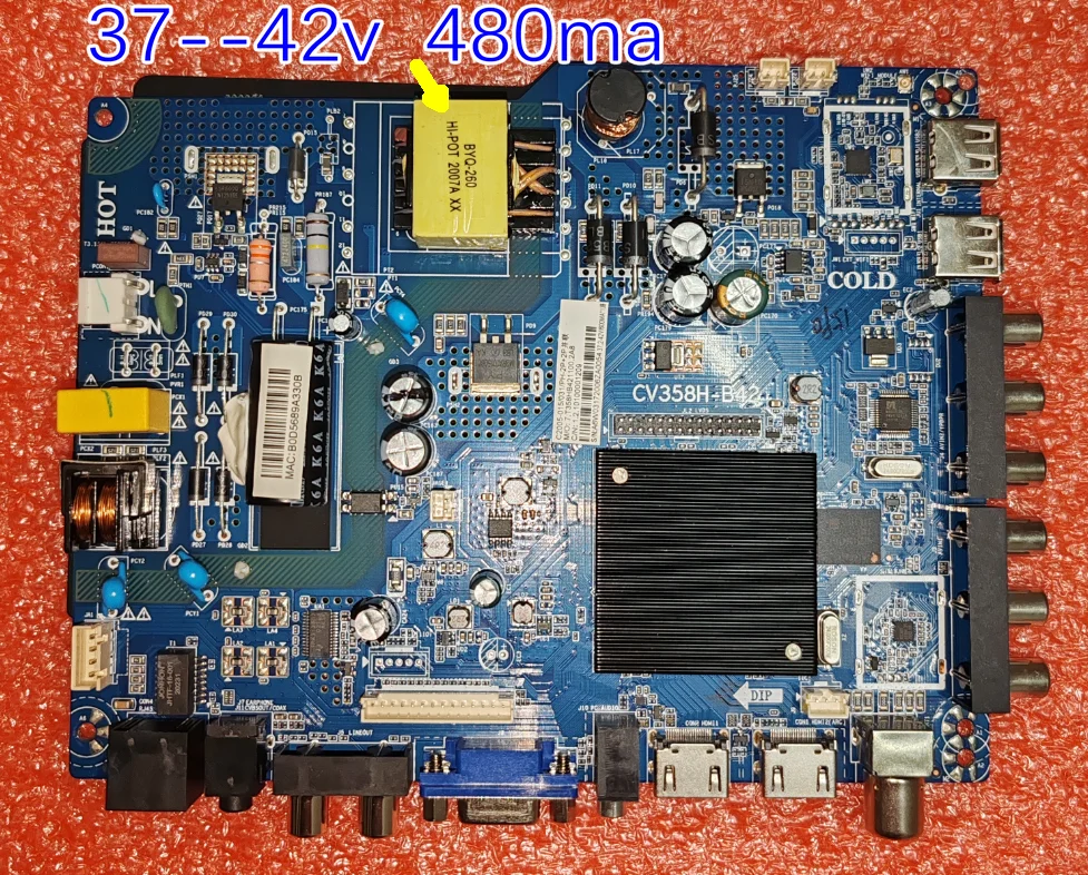 

CV358H-B42 Материнская плата Smart WiFi 4-ядерного телевидения, 1 ГБ + 8 ГБ Android 8.0 для 35–42 В 480 мА или 50–63 В 680 мА