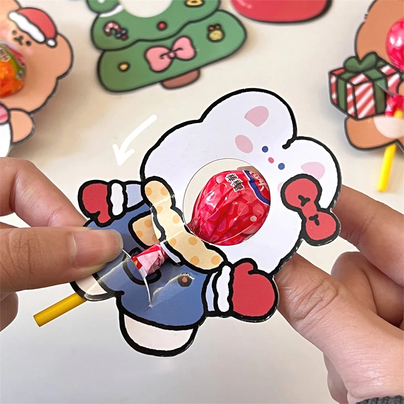 20 sztuk świąteczne opakowanie cukierków karta Cute Cartoon choinka Lollipop Holder DIY Party cukierki dekoracje prezenty dla dzieci