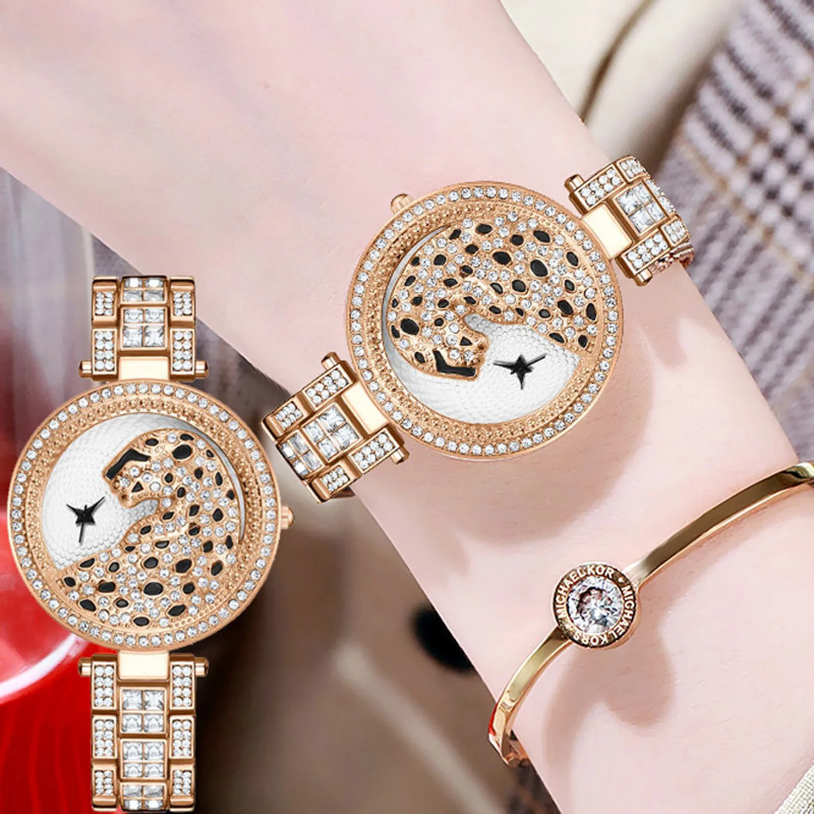 

Women's Quartz Watch Rhinestone Leopard Analog Watch Bracelet Wristwatch for Working and Office d88