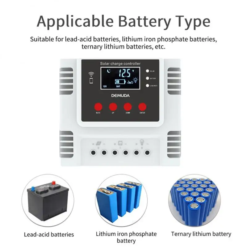 Lifepo4 Lithium Lead Acid Battery Charger Smart WiFi PWM Solar Charge Controller 12V 24V 48V 10A 20A 30A 40A 50A 60A  Monitor PV