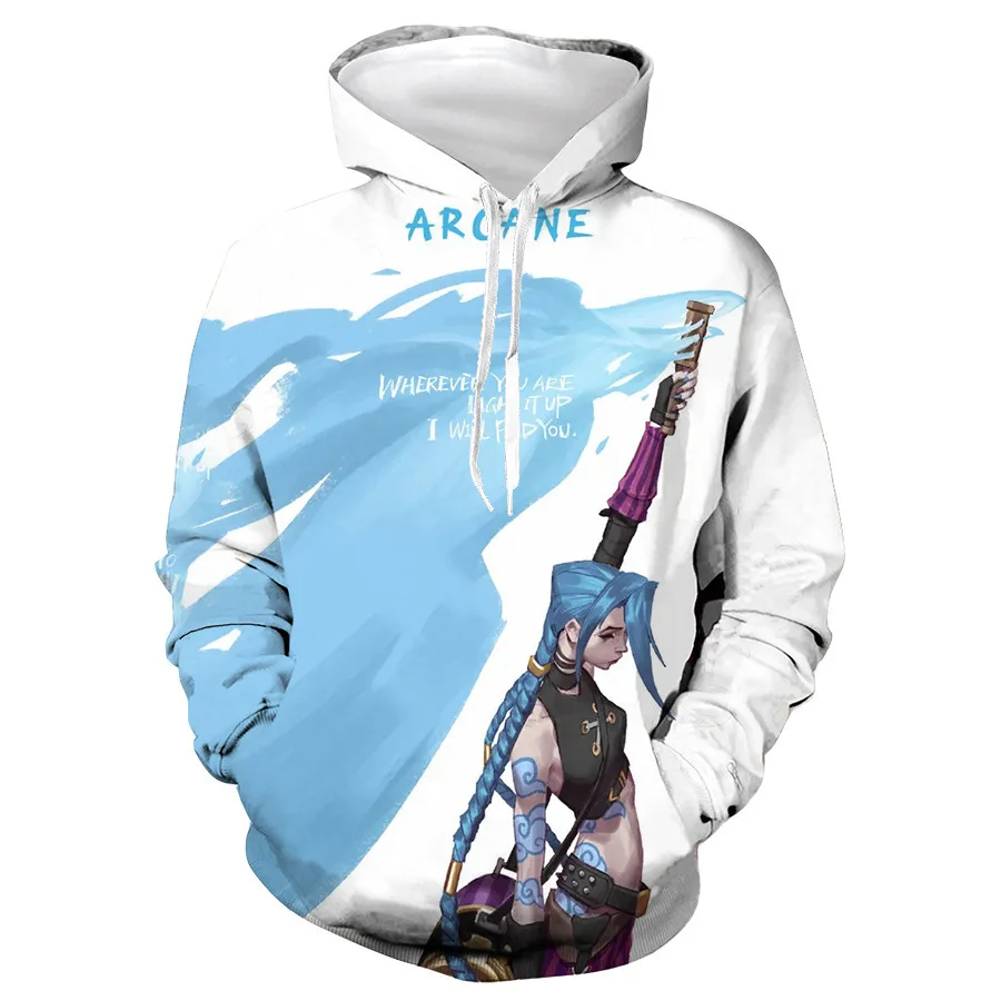 Game LOL Cosplay Jinx Arcane Zipper Hoodie Men And Women Anime Casual Sportswear Sweatshirt Jacket 3D Printing New