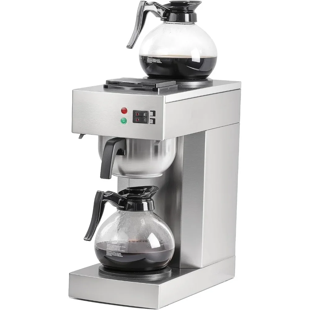 Máquina De Café De Aço Inoxidável, Máquina De Café, 2 Garrafas De Vidro e 2 Aquecedores Placa, 1.8L, 12 Cup