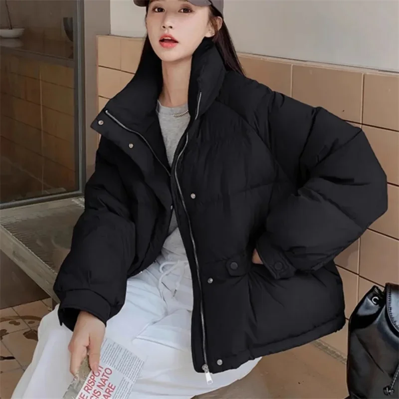 2024 New Winter Down Cotton Jacket Women Zipper Loose Padded Coat Female Solid Thick Warm Puffer Parkas Jackets Windbreaker