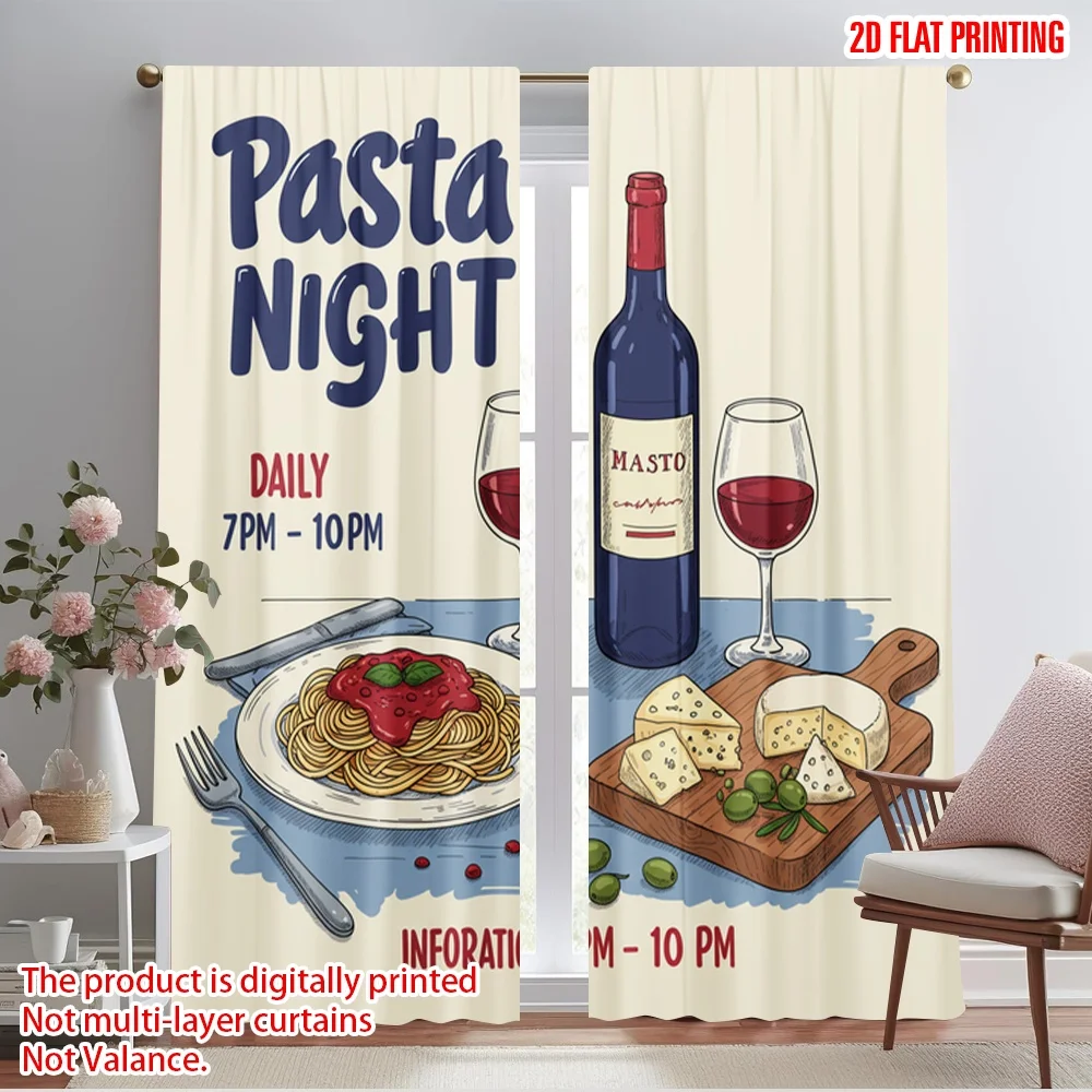 

2pcs 2D flat printing Scene Curtain Pasta Night Wine Cheese Fabric Without Electricity Seasonal Party & Holiday Decor for