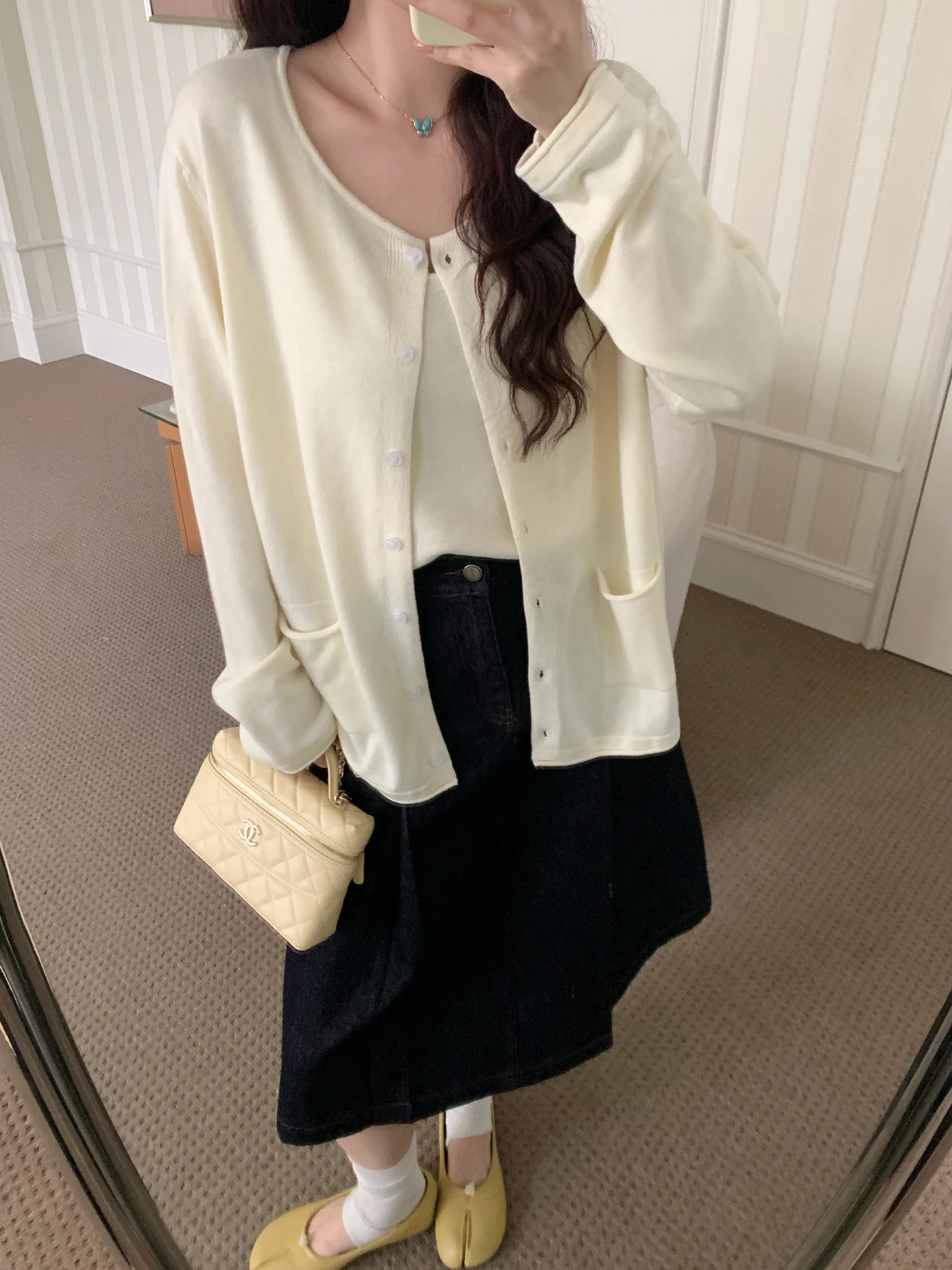 

NAZ plus Size Spring Faion Silk Wool Korean Sle Loose Slimming Knitted Cardigan Women's Two-Piece Set Long Sve round Ne