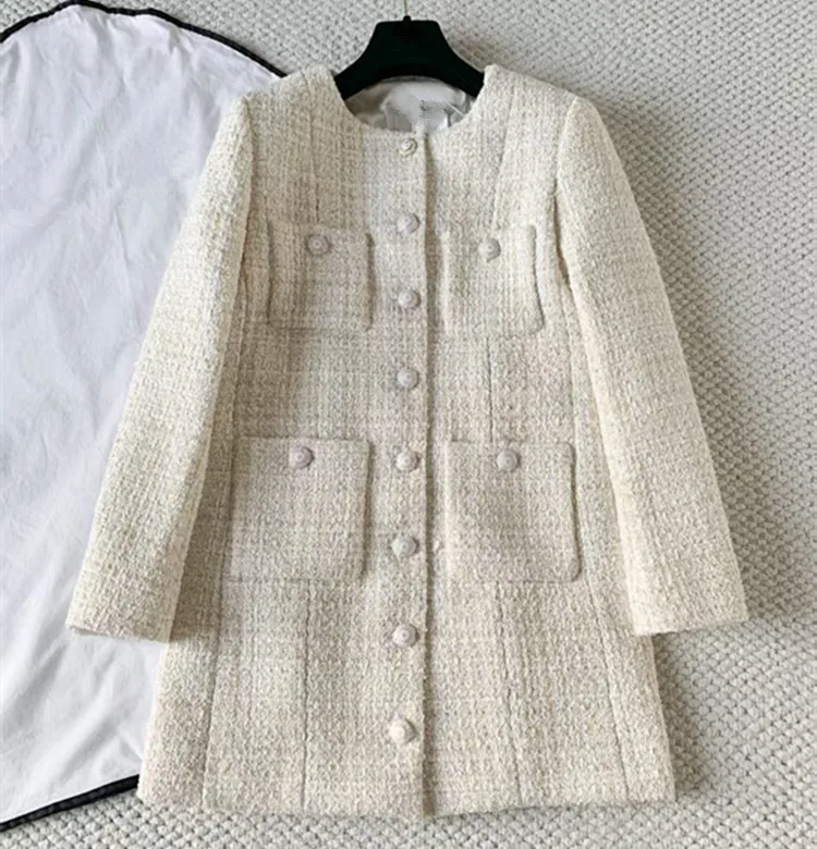 

Customized New Winter 2025 styles European and American women's clothing Long-sleeved multi-pocket single-breasted tweed coat