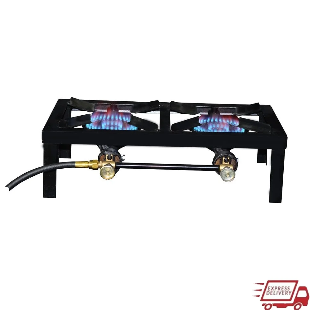 30,000 BTU Double Burner Propane Outdoor Cooking Stove Adjustable Legs Portable Camp Tailgate Cooking Equipment Heavy Duty