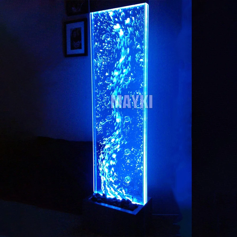 Personalizzazione. Fontana per interni Tenda per acqua a cascata Pannello per acqua da parete a bolle acriliche sensoriali Tubo a bolle a LED