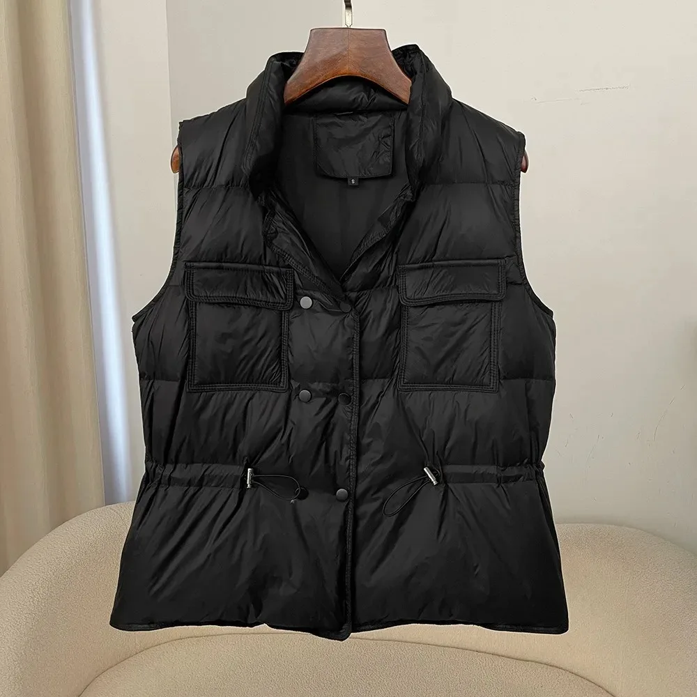 2024 New Light Women Short Vest Warm Waistcoat Female White Duck Down Jacket Coat Sleeveless Fashionable Outerwear Streetwear