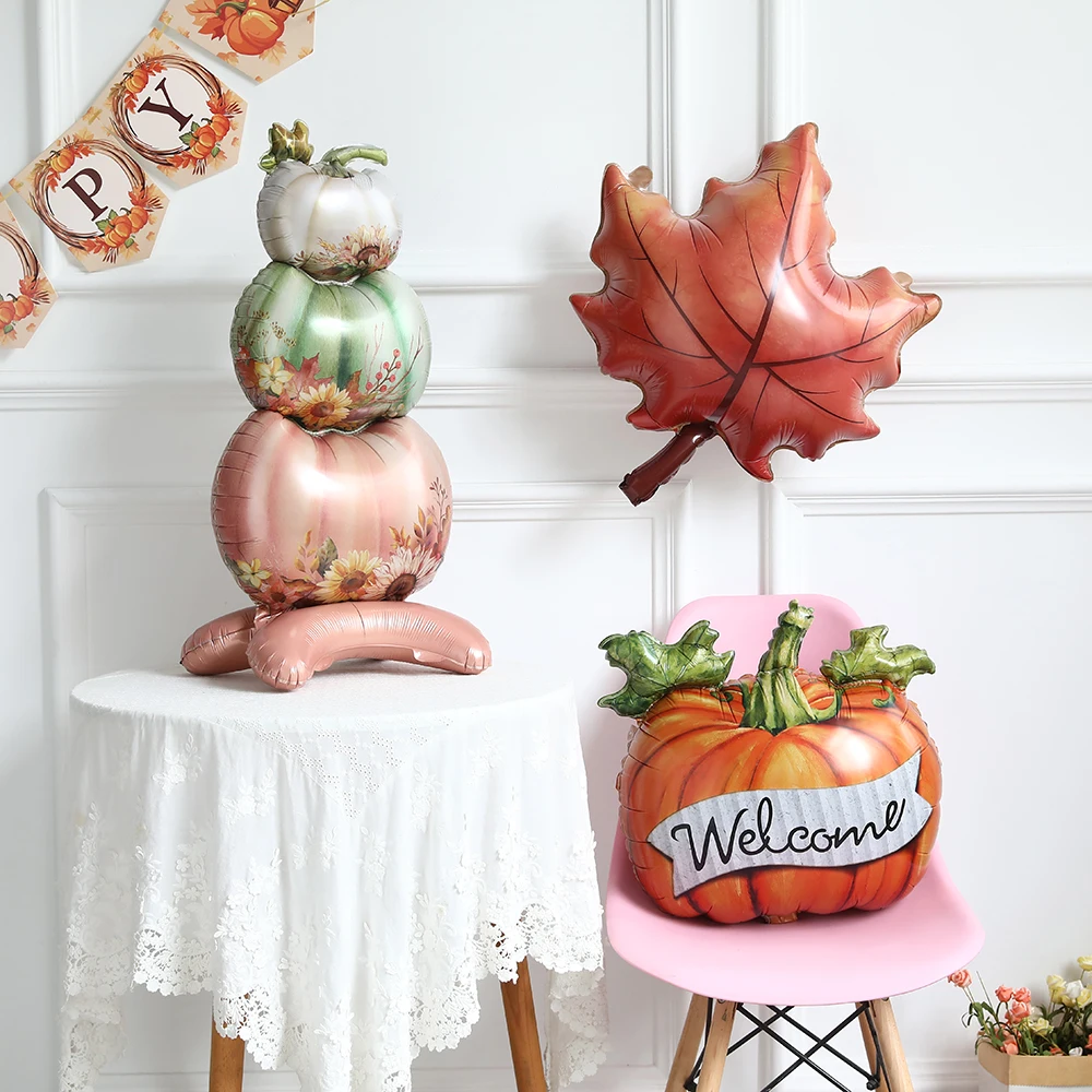 

1pc Thanksgiving Standing Pumpkin Balloon Maple Leaf Pumpkin Foil Balloon Autumn Harvest Birthday Party Decor Baby Shower Supply