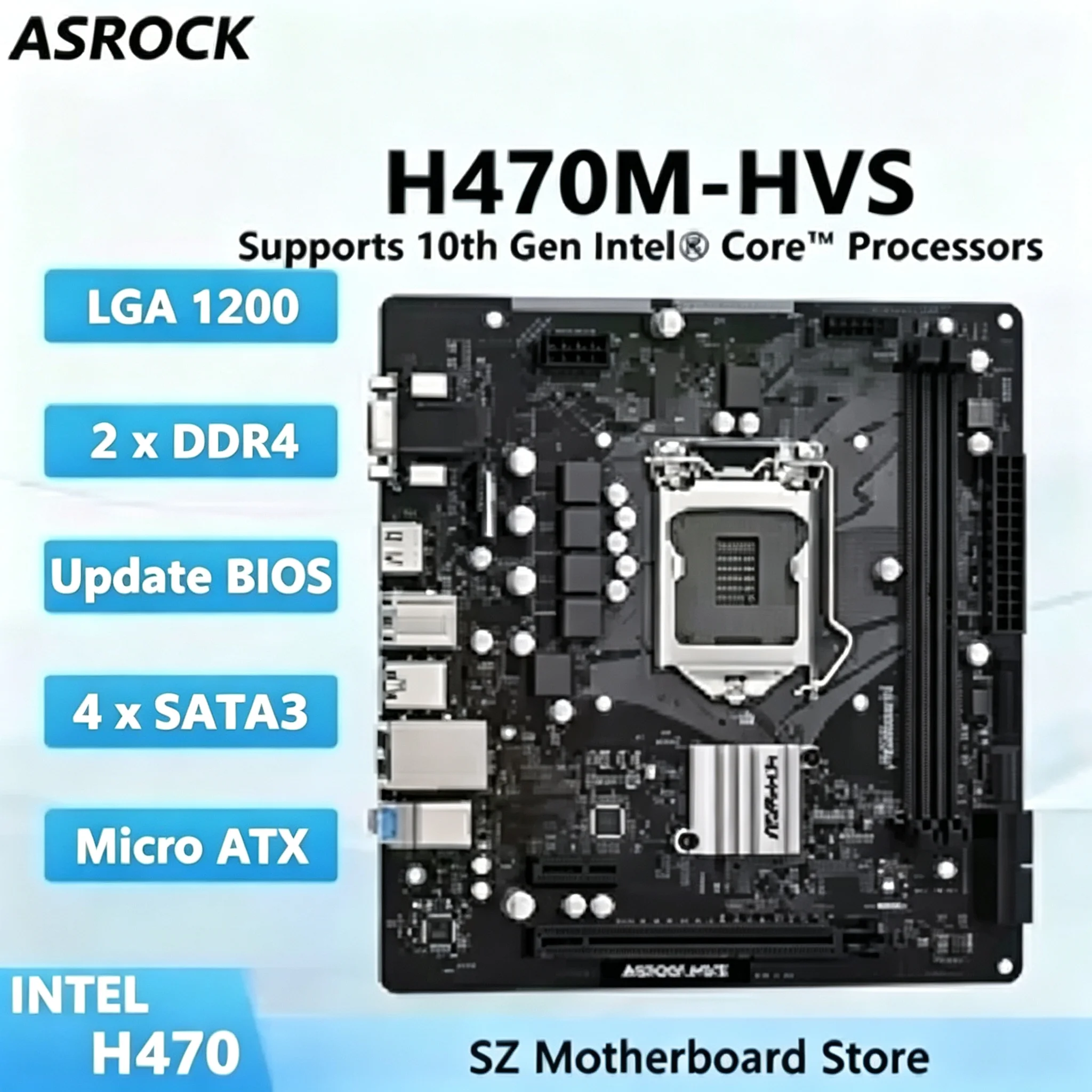 ASROCK H470M-HVS Motherboard LGA 1200 Intel H470 DDR4 64GB Micro ATX Support I3-10105 I9-10900 I7-10700T I3-10320 I3-10100T CPU