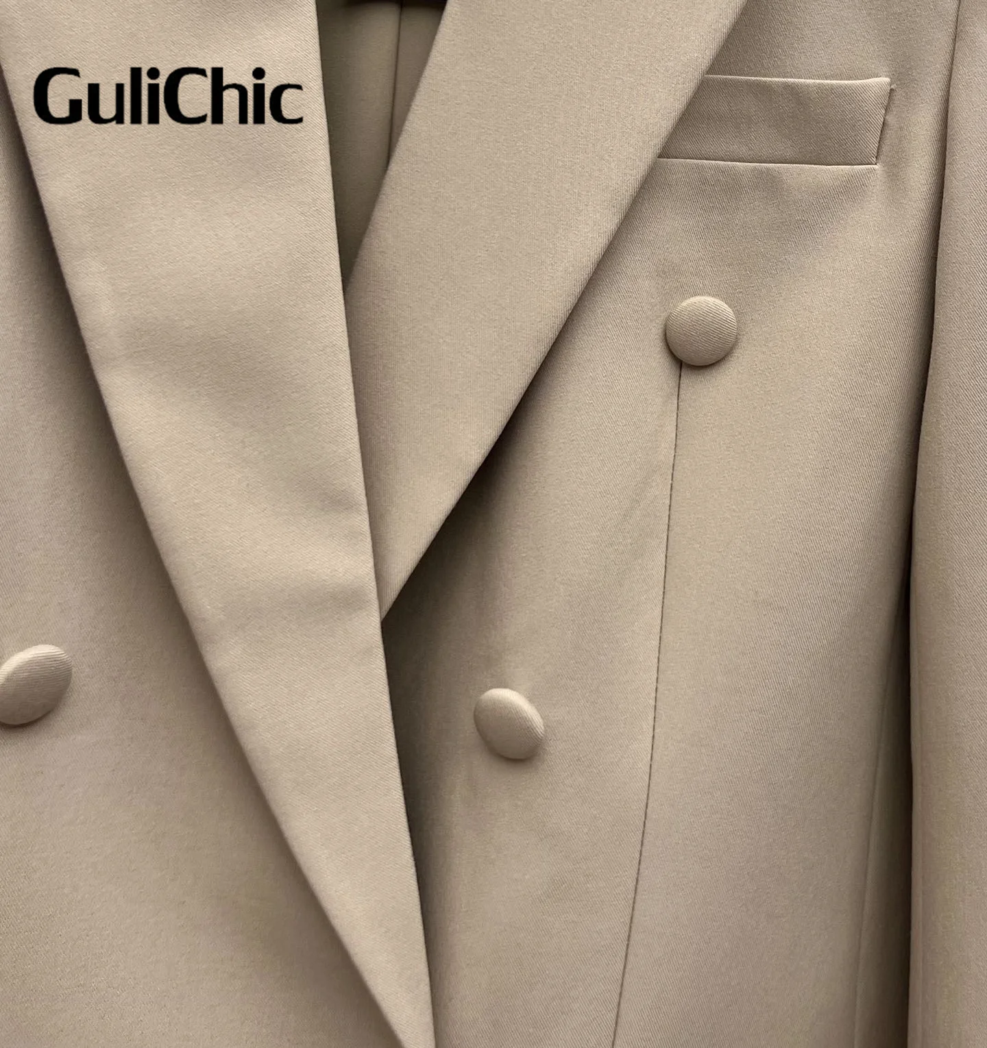 8.31 GuliChic Women Classic Temperament colore kaki colletto dentellato doppio petto manica lunga Blazer sciolto