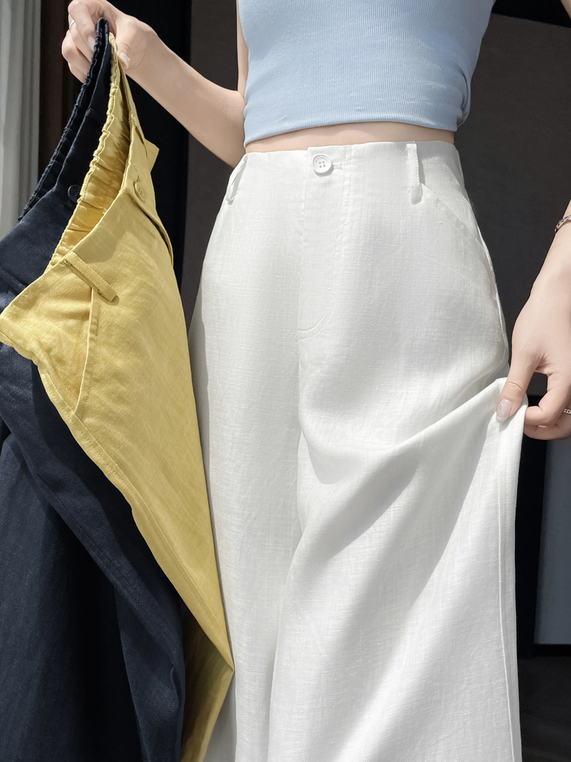 

Slimming High Waist Wide Leg Pants Women's Summer New Style Small Size Ice Silk Cotton Linen Floor Length Thin Versatile Suit...