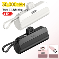 30000mAh Mini Power Bank New Capsule Powerbank Portable Charger Fast Charging External Battery for IPhone Xiaomi Built in Cables