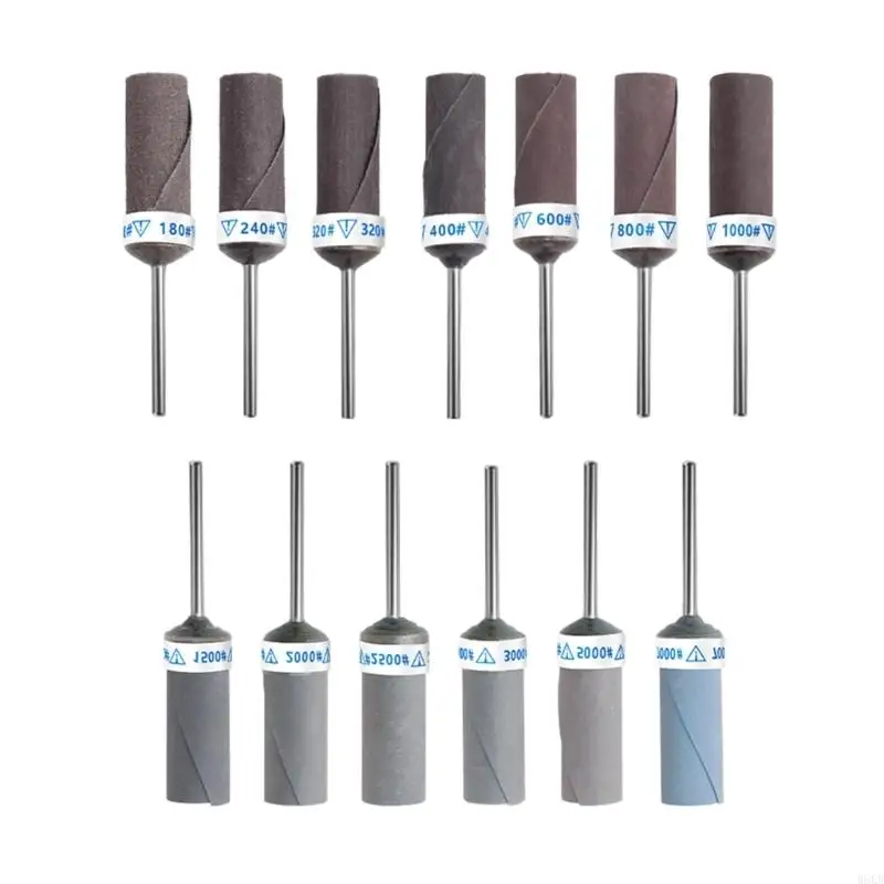 W8KB 13PCS GRIT 180 إلى ورقة رمل ورق الصنفرة القاطع الدوار 2.35 ملم قضبان شانك المطحنة أدوات الروتاي إكسسوارات