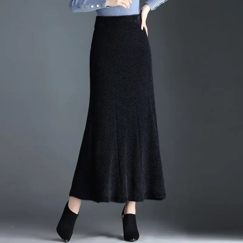 

Fashion Autumn Winter Knitted Skirt Women Korean Style Solid High Waist Elastic Female Skirt