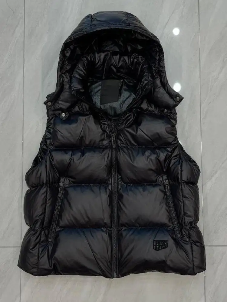 Black Short Thickened down Cotton Vest Women's Fashion Layering Top Winter Warm Zipper Closure Short Style Printed Design