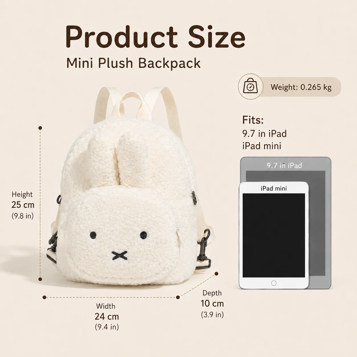 Cute Miffy Rabbit Plush Backpack Large Capacity Mini Rucksack Portable Adjustable Shoulder Bag Soft Plush School Travel Backpack
