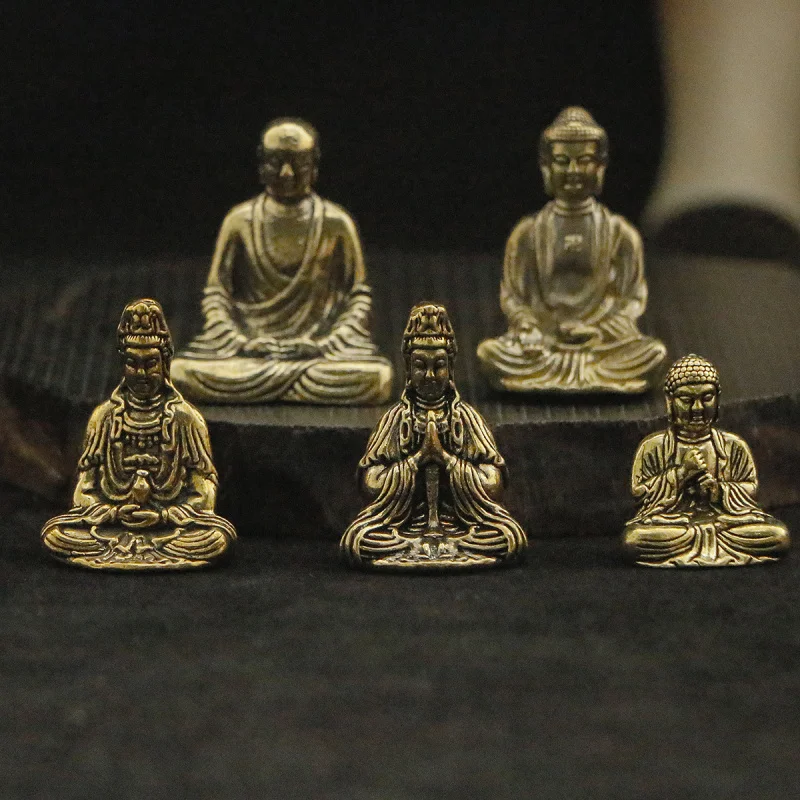 

Pure Brass Mini Shakyamuni Figurine Travel Worship Buddha Statue Desktop Entrance Decoration Creative Chinese Style