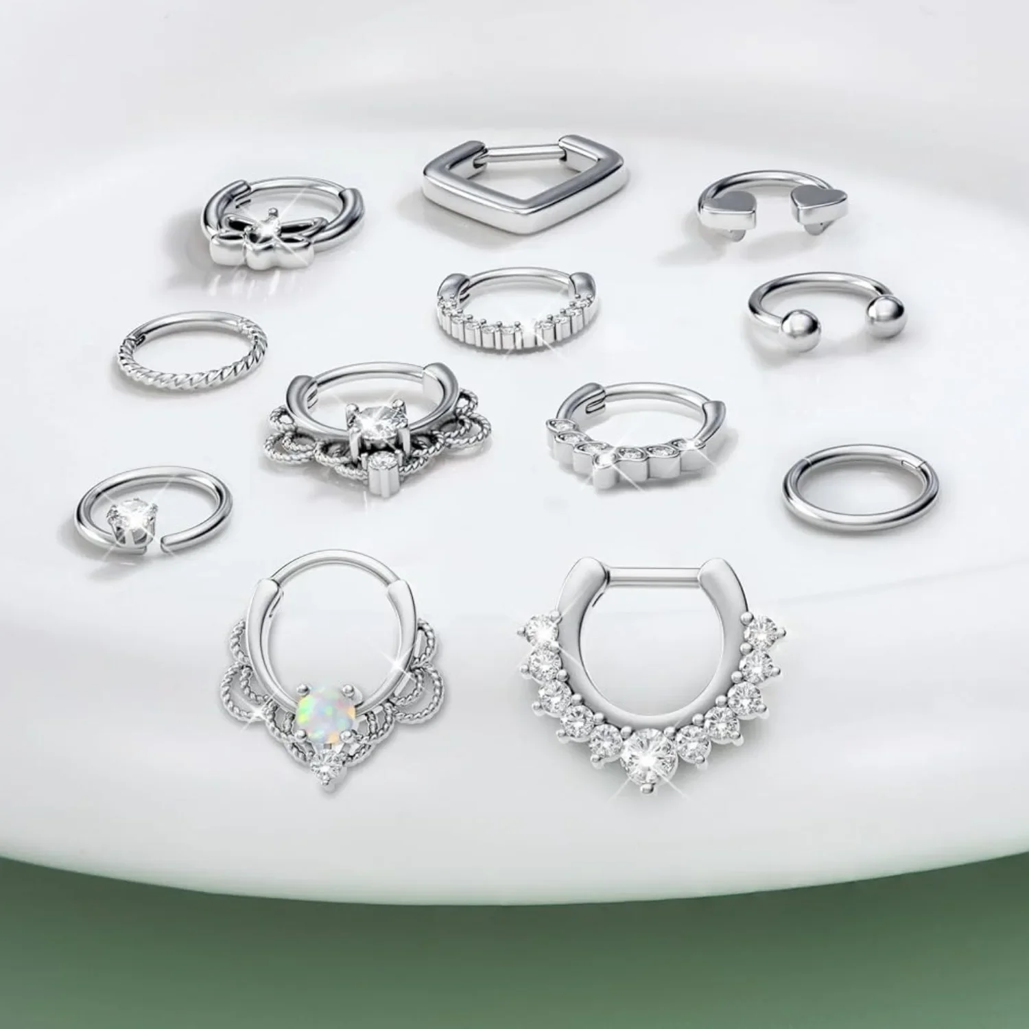 Florideco 16G Septum Rings for Women Men Hypoallergenic Surgical Steel Nose Piercings Jewel CZ Clicker Hinged Tragus Earring