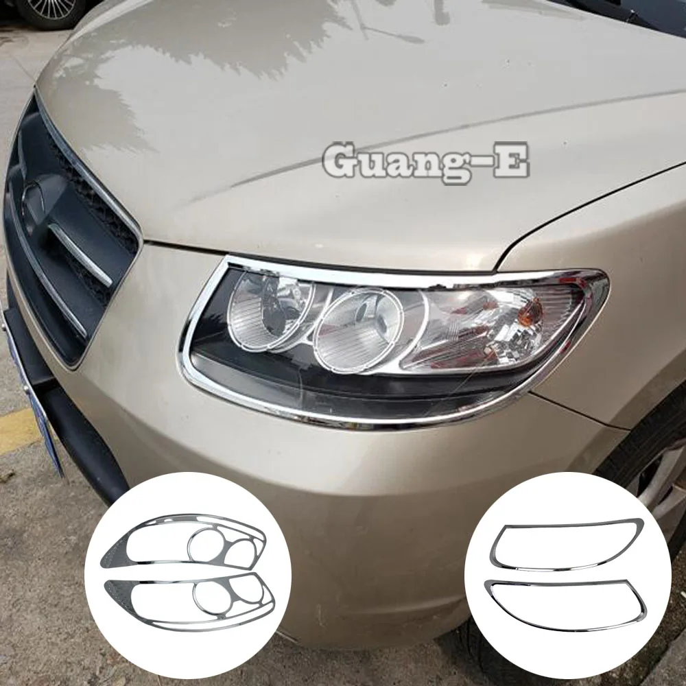 For Hyundai Santafe Santa Fe 2006 2007 2008 2009 2010 2011 2012 Cover Detector ABS Chrome Front Light Lamp Trim Frame Eyebrow