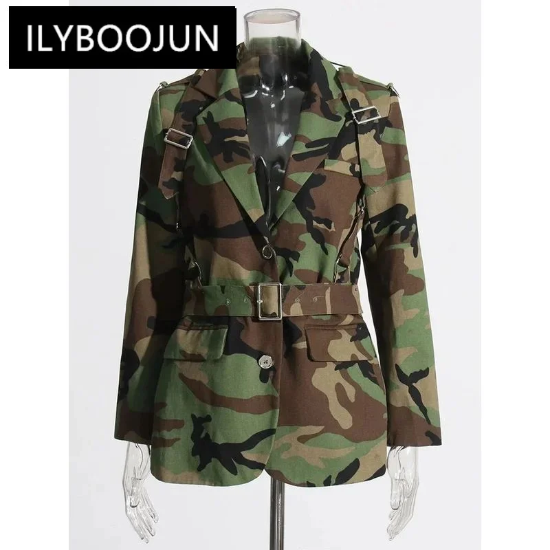 ILYBOOJUN Colorblock Patchwork Belt Slimming Coats For Women Notched Collar Long Sleeve Spliced Button Chic Coat Female New