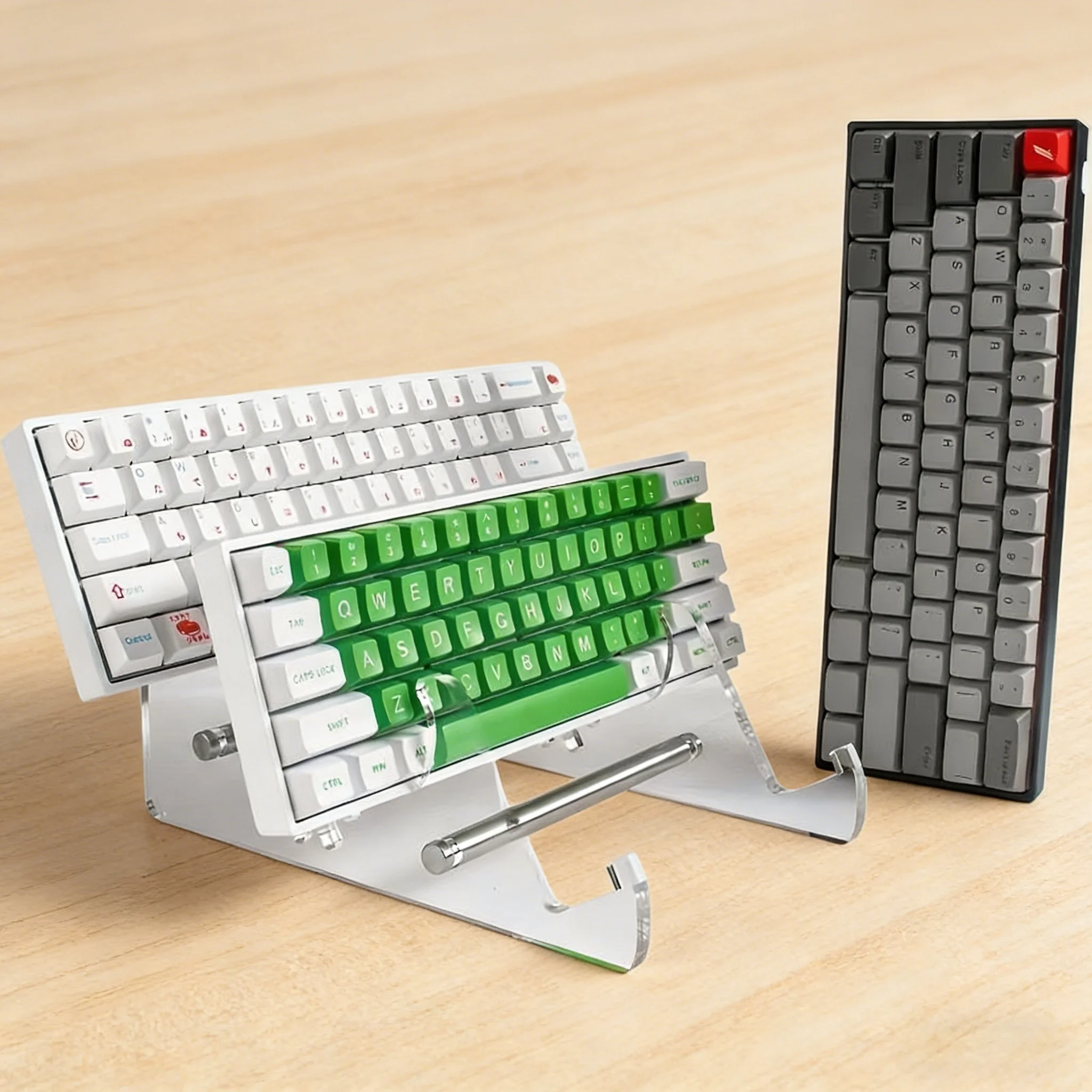 3 Tiers Display Keyboard Holder Transparent Acrylic Keyboard Stand Computer Mechanical Keyboard Rack Storage Detachable Holder