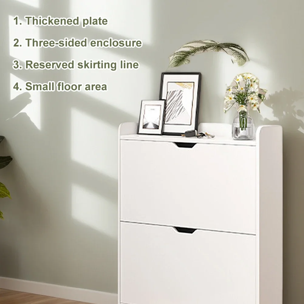 2-Tier Wooden Shoe Organizer Cabinet with Flip Drawers Narrow Shoe Storage Cabinet Space Saving