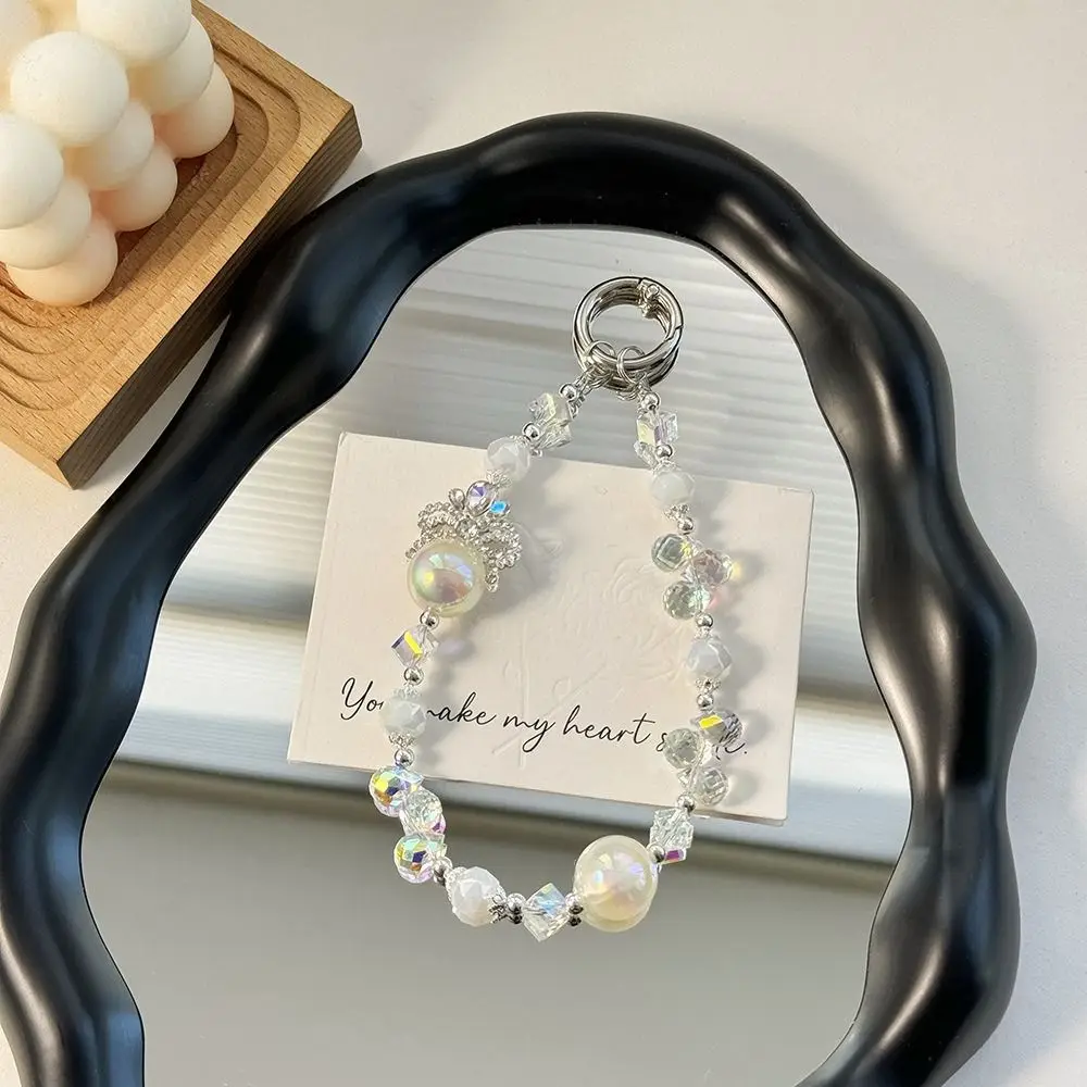 Crystal Beads Keychain Pearl Short Style Beaded Phone Chain Colored Crystal Trendy Pendant Phone Strap Universal Accessories