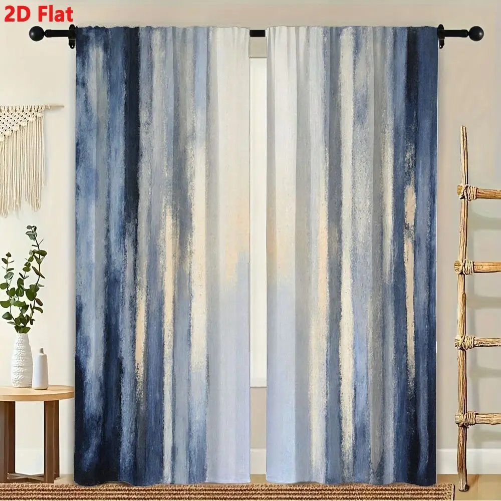 

2Pcs Curtain Gradual Mist Abstract With Vertical Blue Gray Window Drapes for Bedroom Living Room Decoration Window Treatment.