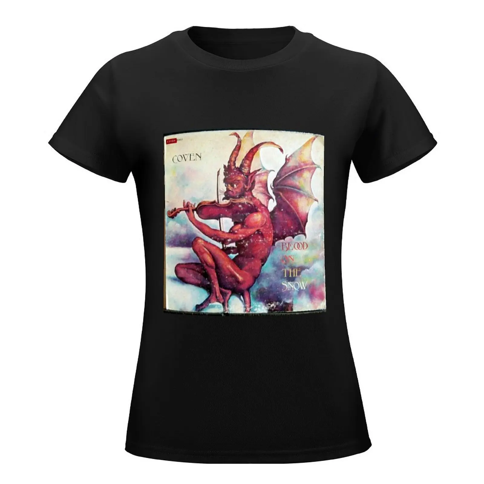 Coven, Winged Devil,demon, violin, blood on the snow T-Shirt tops cute clothes summer clothes Blouse summer blouses woman 2024