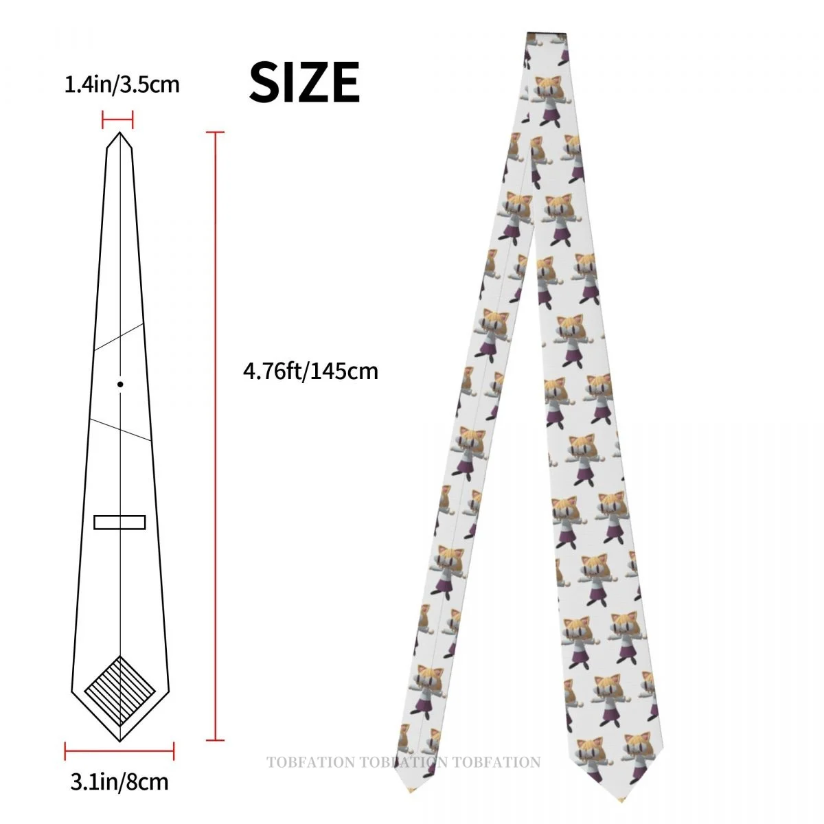 3D Neco Arc NECOARC Cat Classic Men\'s Printed Polyester 8cm Width Necktie Cosplay Party Accessory