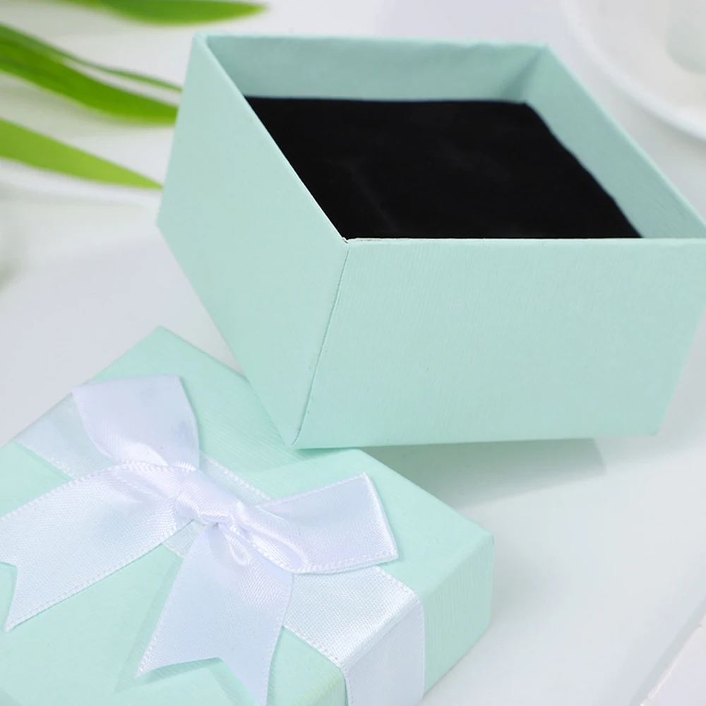 24pcs Light Green Jewelry Box with White Bowknot Small Cute Gift Paper Cardboard Case Proposal Ring Earring Wedding Display Tool