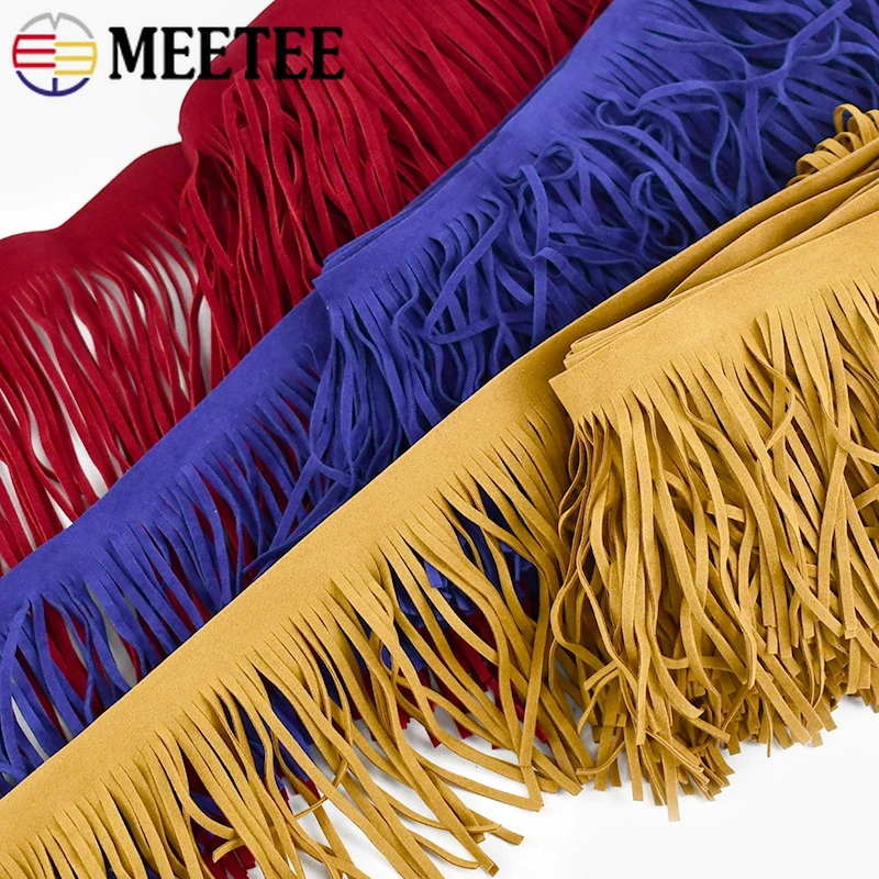 2Meters Meetee Suede Tassel Lace Colored Long Fringe Double-sided Suedes Bag Clothing Skirt Decor Ribbon DIY Sewing Accessories