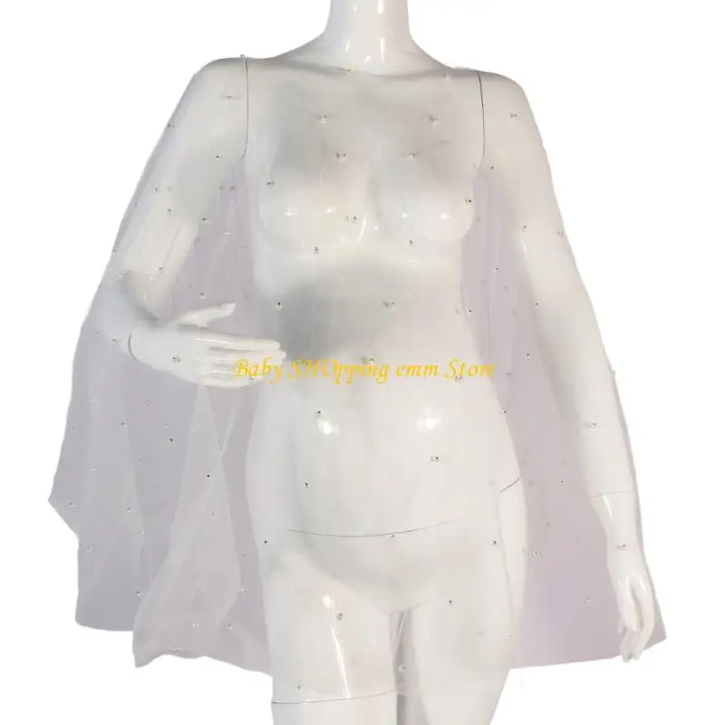 23GD Pregnancy Photography Cloak Breathable Mesh Pearls Embellished Cape Photo props