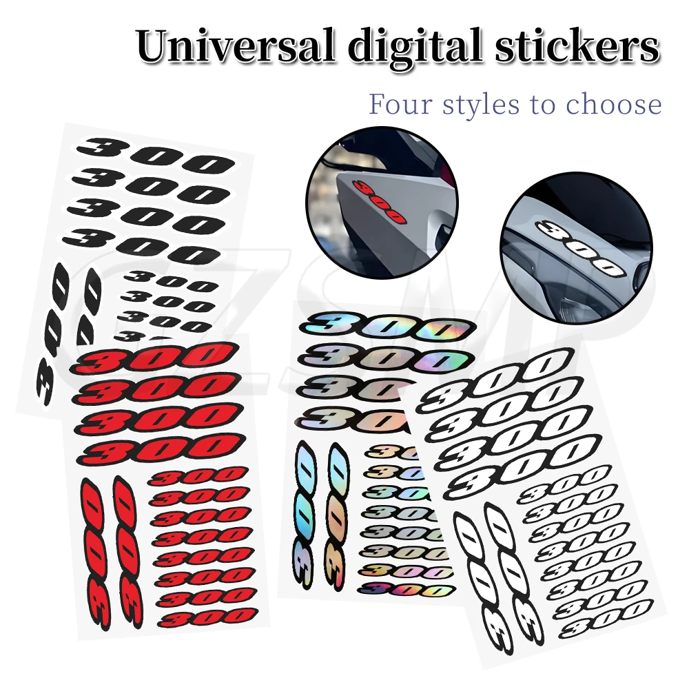 Number 300 Motorcycle Stickers Decals Emblem Fit for Honda VOGE Kawasaki KTM Yamaha CM CB Ninja 300 300RR DS Xmax 300