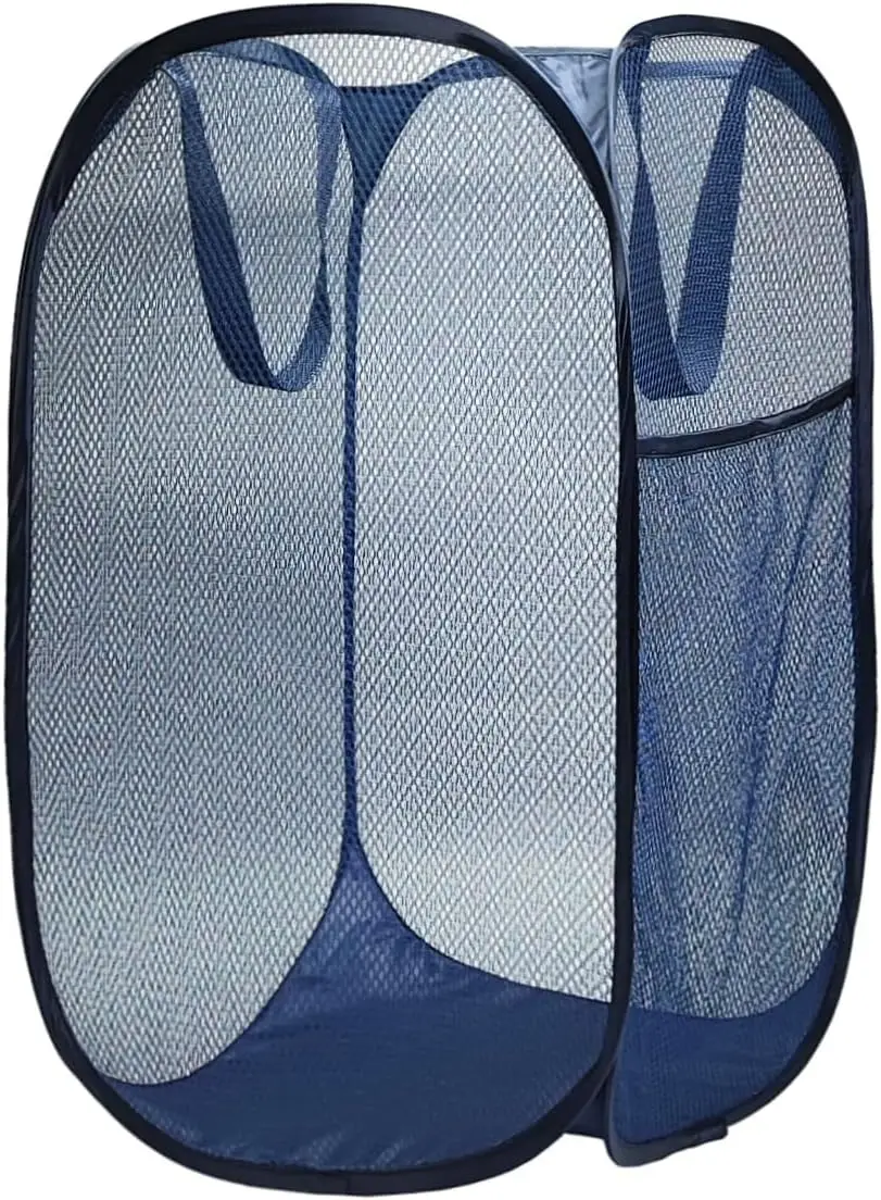 

upgraded pop-up laundry basket features a breathable side pocket mesh design, making it ideal for rooms, apartments, dormitories