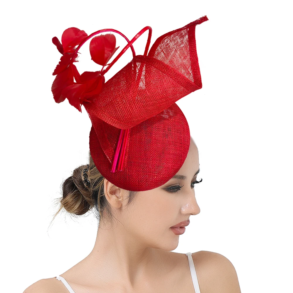 Woman Large Feather Flower Fascinators Hat Ladies Bride Wedding Sinamay Headwear Hair Clip Dinner Headband Hair Accessories view 3