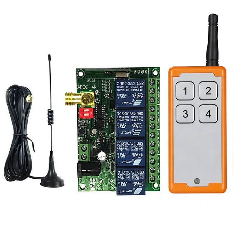 

433 МГц DC12V 24V 4CH RF беспроводной пульт дистанционного управления радиоприемник с дистанционным управлением на большие расстояния 1000M присоски антенна