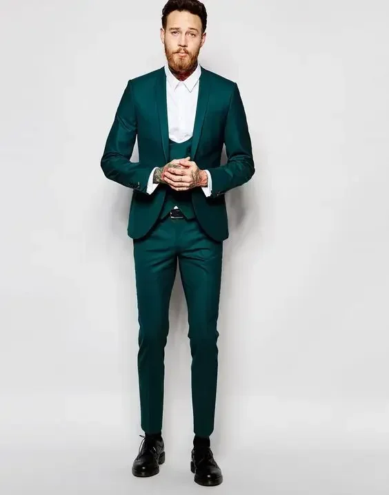 Green Double Breasted Men Suit Shawl Lapel Wedding Suits For Men Slim Fit 3 Piece Groom Tuxedo Custom Prom Suits Terno Masculino