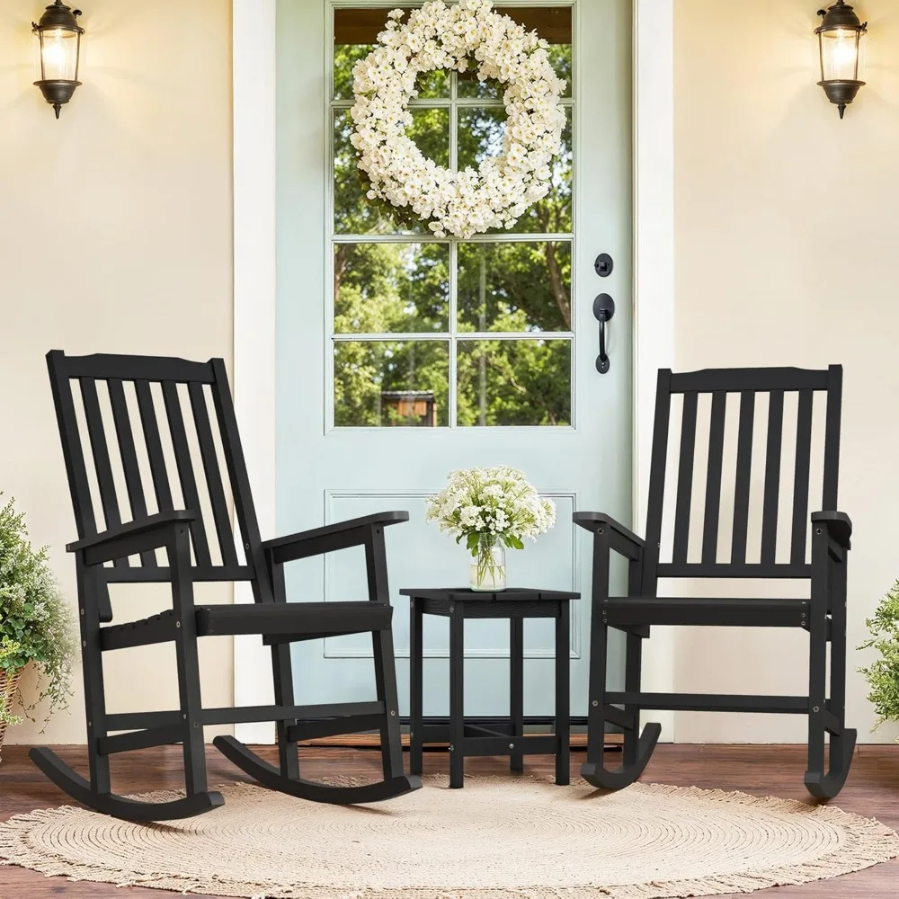 

Oversized outdoor Rocking chair set of 2, all-weather wooden rocking chairs with high back and wide seat, backyard, porch