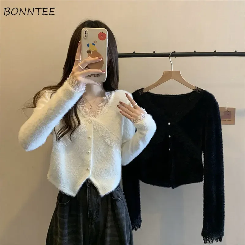 

Shirt Women Tender Lace V-neck All-match Minimalist Autumn Casual Korean Style Temperament Fashion New Comfortable Female Basic