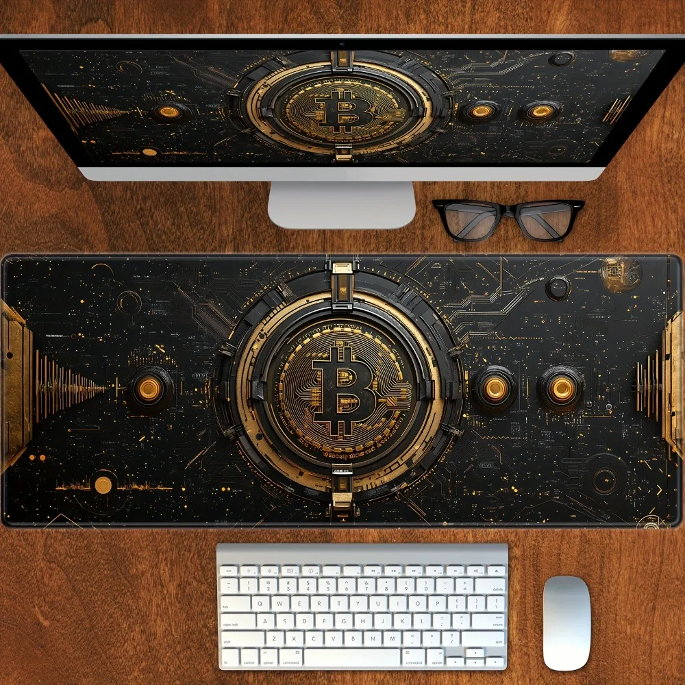 CIFBUY Large Mouse Pad Extended Desk Mat Anti Slip Rubber Gaming Office Table Mat Durable Bitcoin Pattern Computer Pad