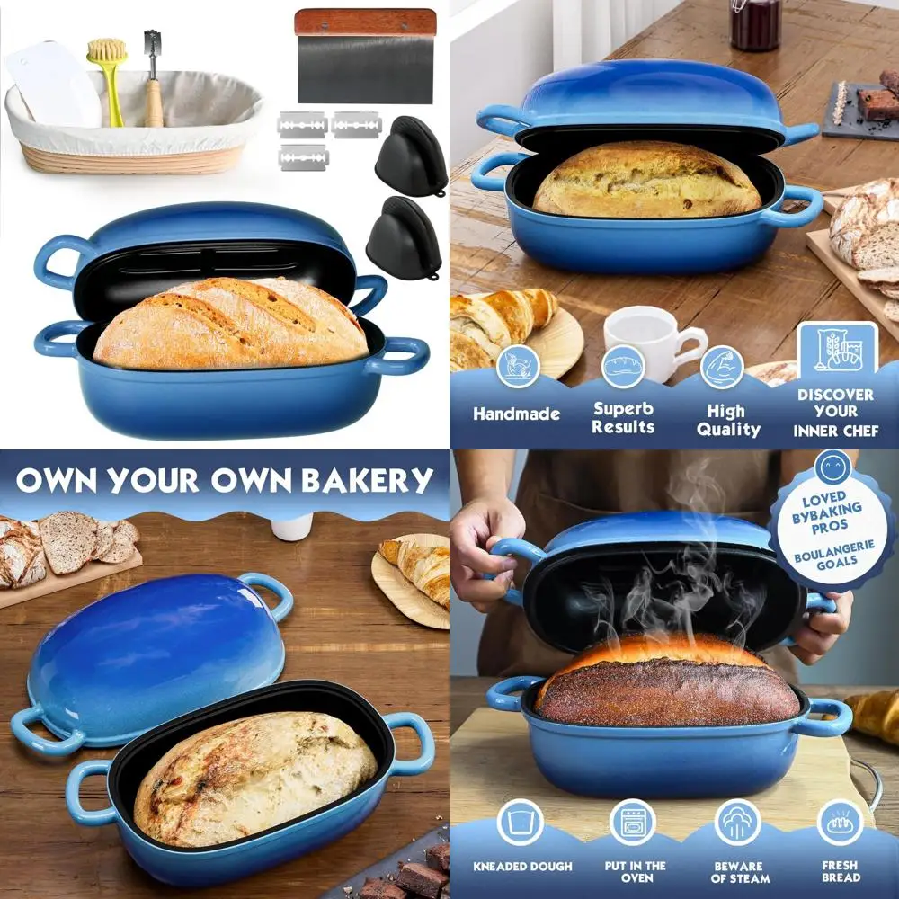 

Cast Iron Bread Pans - 2.5 Quart Homemade Bread Baking Set with Proofing Basket and Baking Accessories