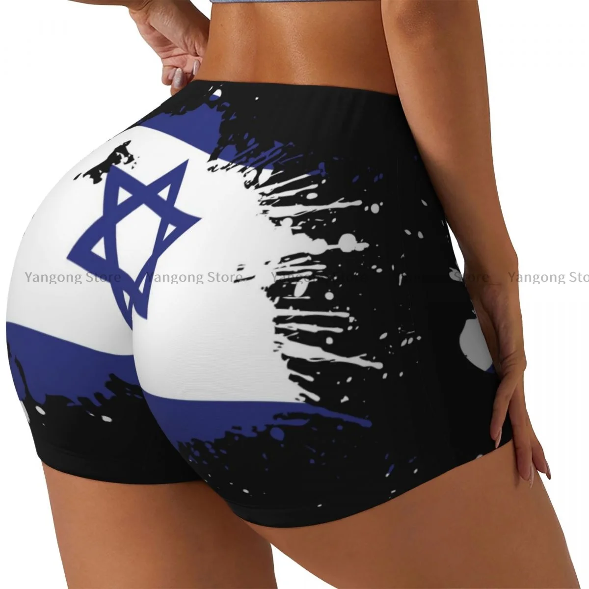 Spandex Yoga Shorts for Women Grunge Israel Flag Workout Booty Shorts