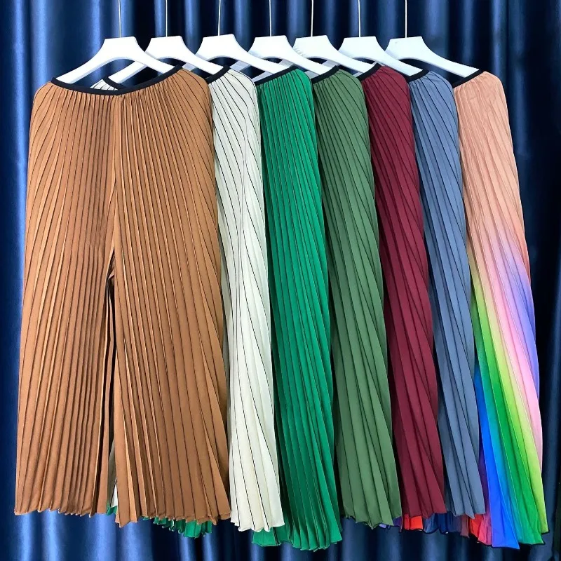 

Miyake 2026New Pleated Casual Wide-legged Pants Women's Loose Large Size Elastic Waistband Sports Commuter Large Hem Pants Skirt