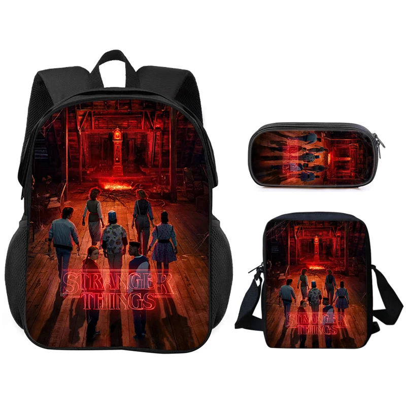 

Stranger Things Cartoon 3Pcs Set Backpack Student School Shoulder Bag Pencil Bags Travel Backpack Children Birthday Gift