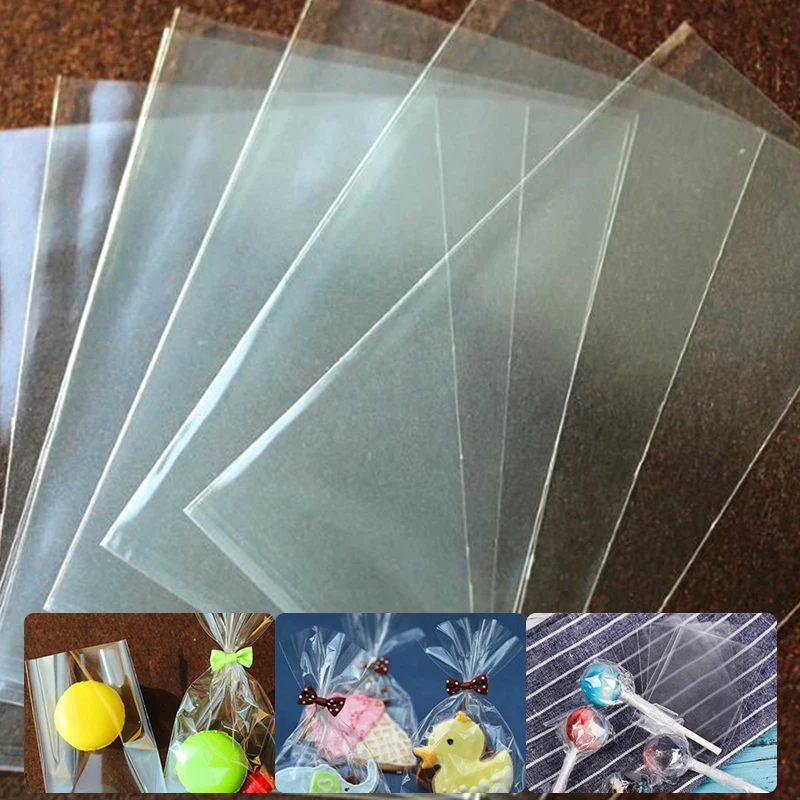 100pcs/pack Clear Flat Open Top Candy Bags Cookie Packaging Bag Wedding Party Sweets Lollipop OPP Plastic Bag Small Gift Pouch